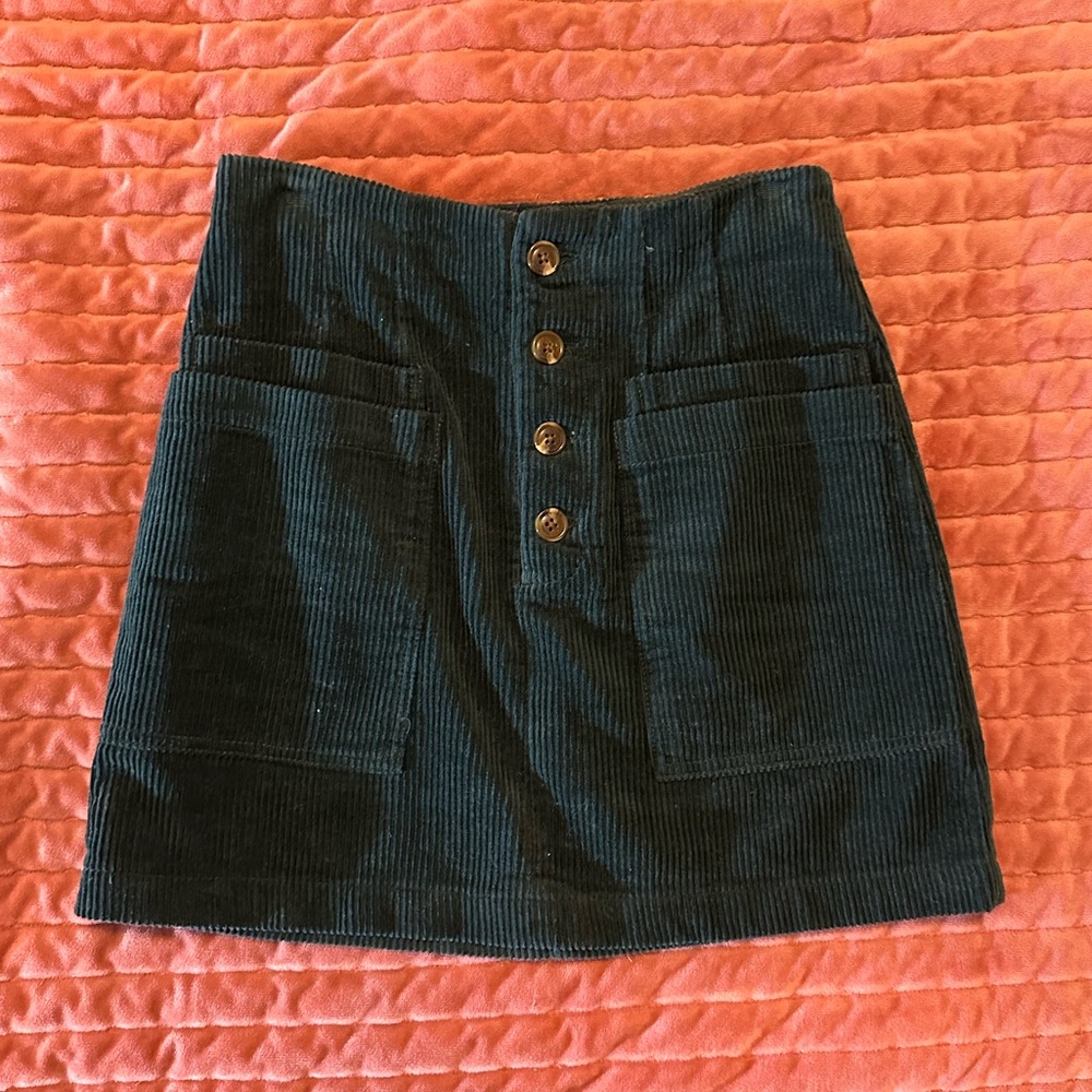 Dark Green Corduroy Mini Skirt